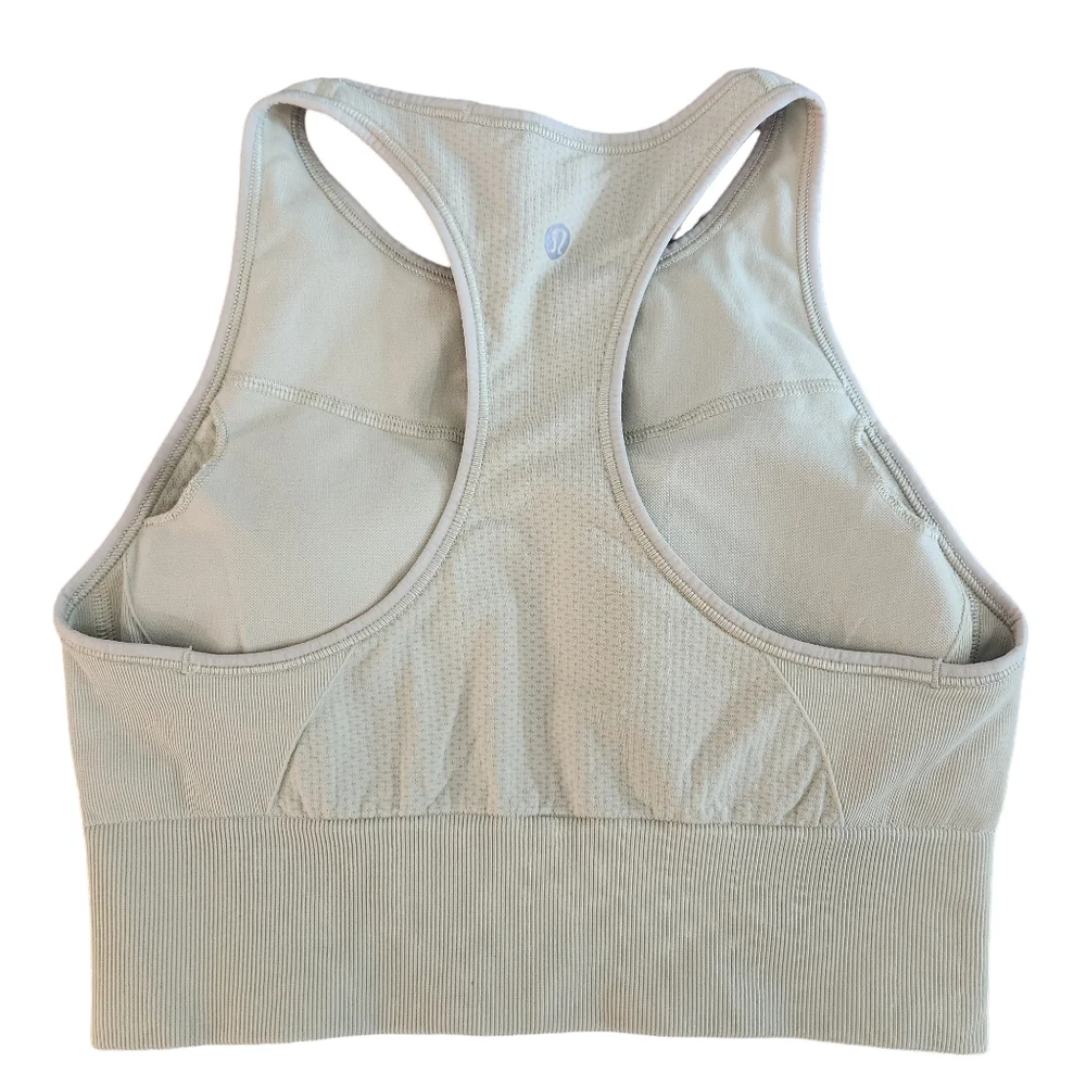 Lululemon High Neck Green Ebb To Train Sports Bra Medium Support Size 6